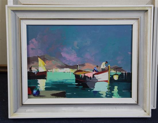 § Cecil Rochfort DOyly John (1906-1993) La Bocca (Cannes) - Evening, Fishermen, French Riviera 9.5 x 13.5in.
